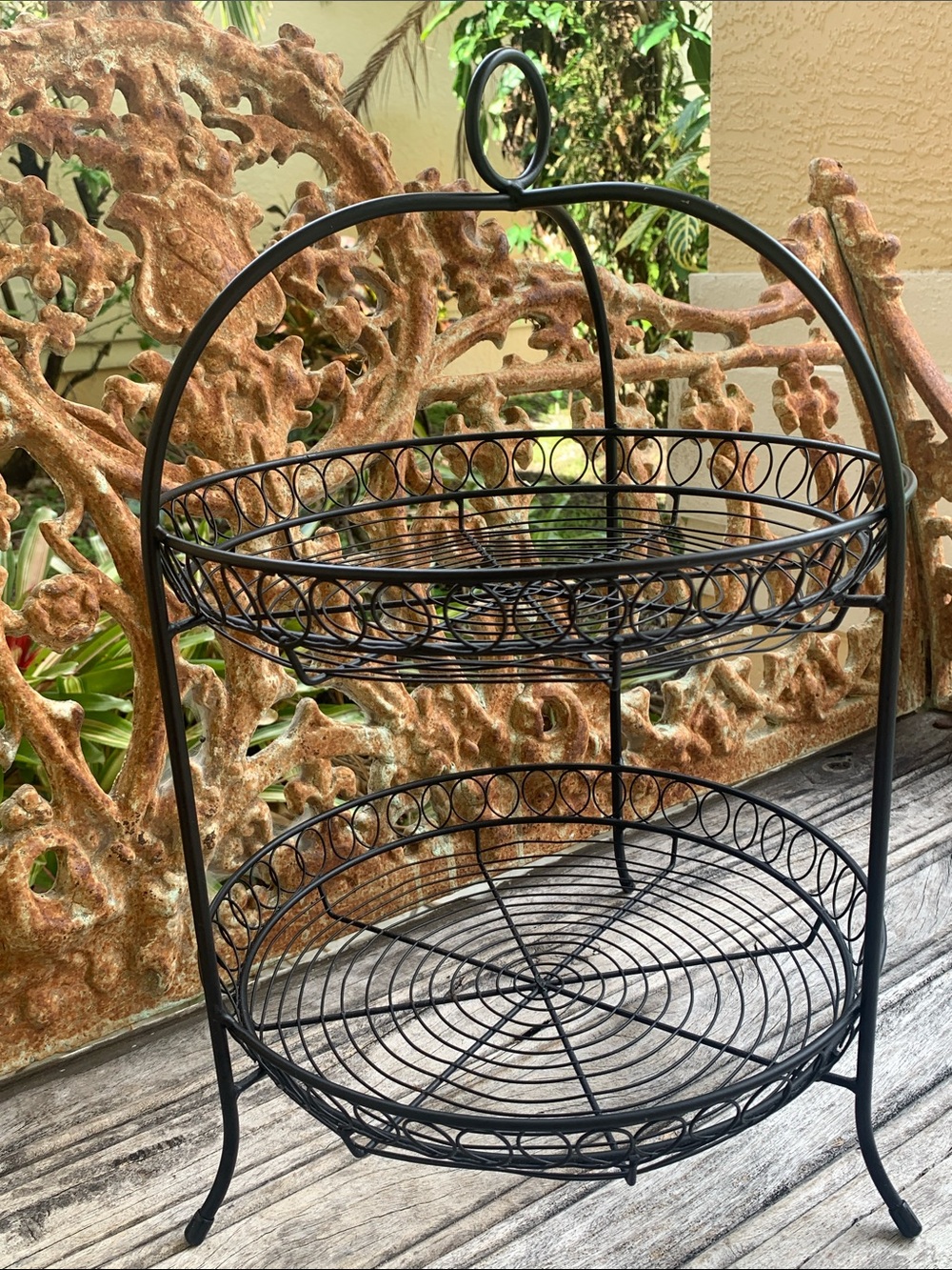Vintage Two-Tier Decorative Metal Wire Stand - Black - Picture 7 of 8